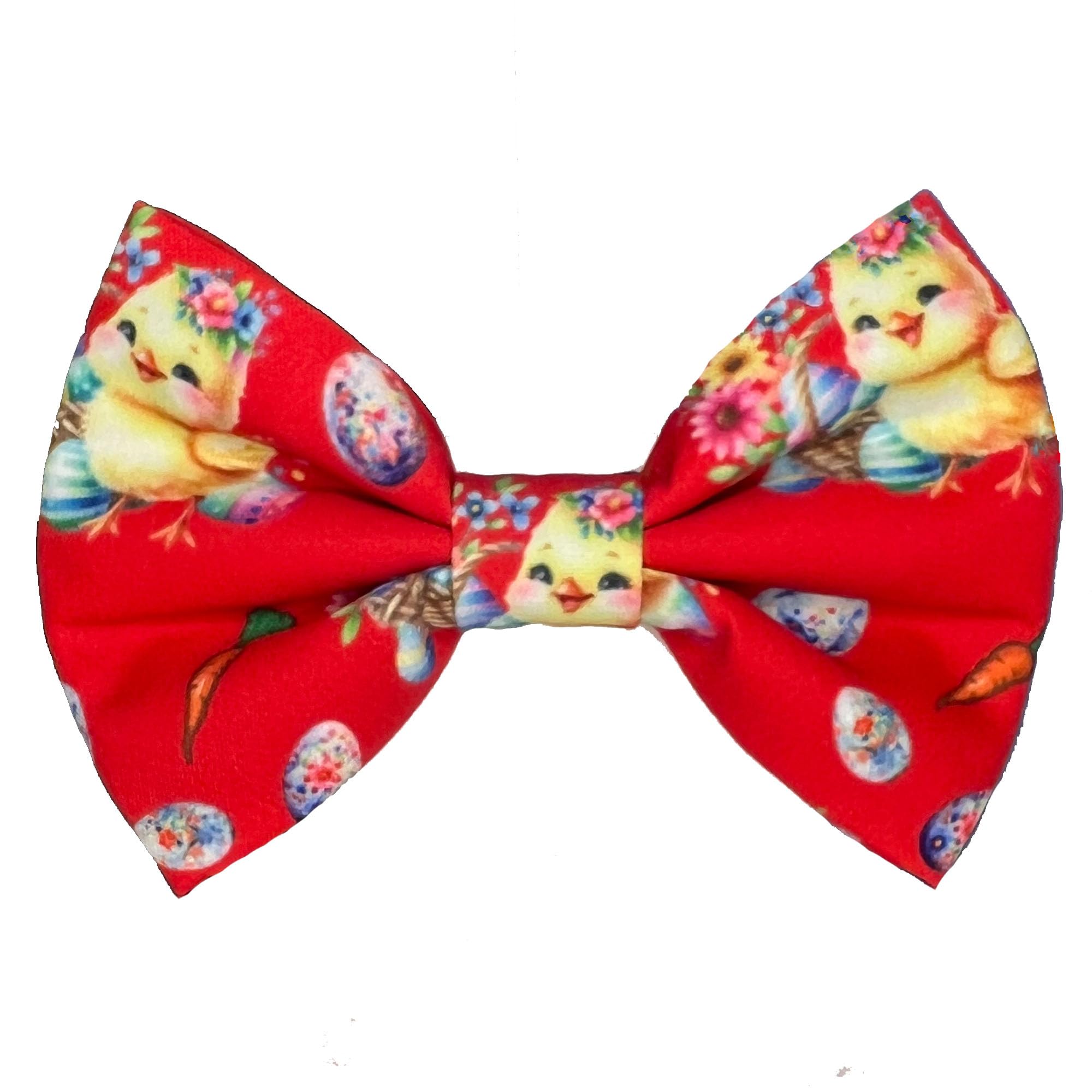 New Dogs Bow Tie EASTER carrots eggs RED Elastic Bands attached to bowtie ACCESSORY Handmade UK (Chicken SMALL)