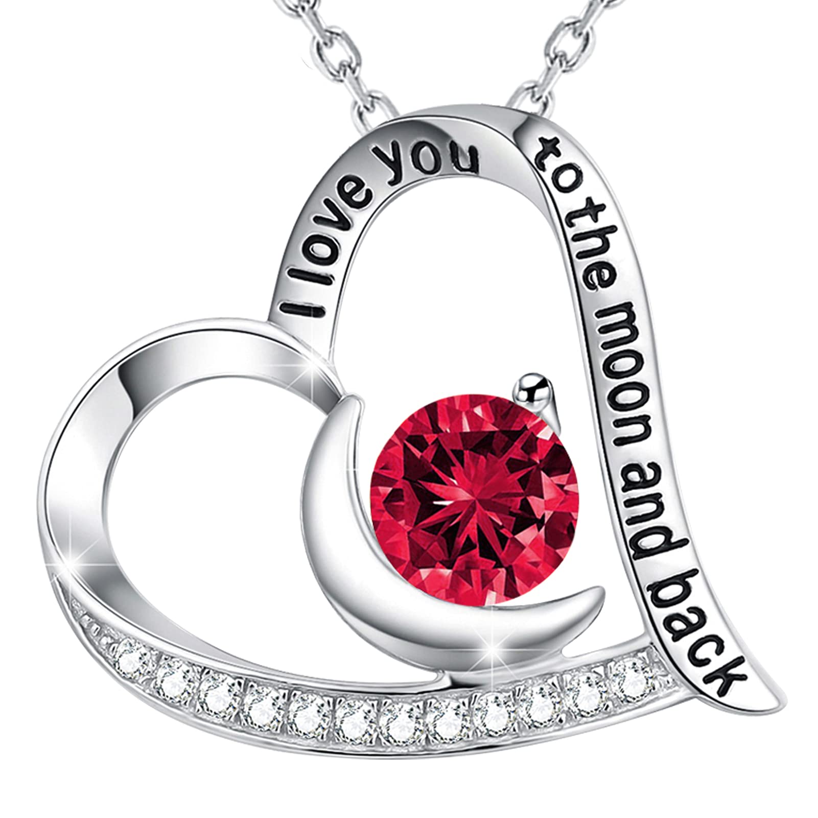 GinoMay Mothers Day Jewellery Gift Mum I Love You to the Moon and Back Jewellery Birthday Gift Garnet January Birthstone Necklace 925 Sterling Silver — image 1