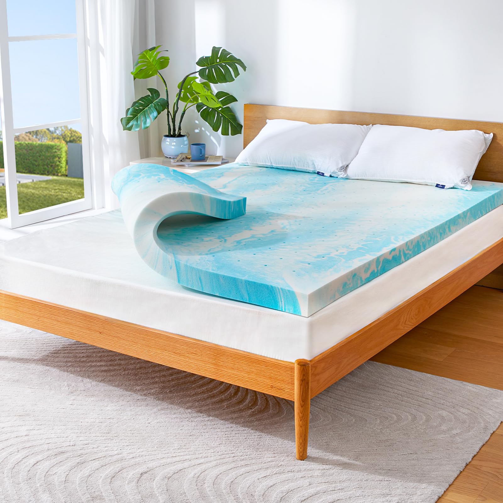 Marsail Mattress Topper King, 3-inch Gel Memory Foam, Bed Topper for King Size Bed, Soft for Sleeper Sofa, RV, Camper, CertiPUR-US Certified Image