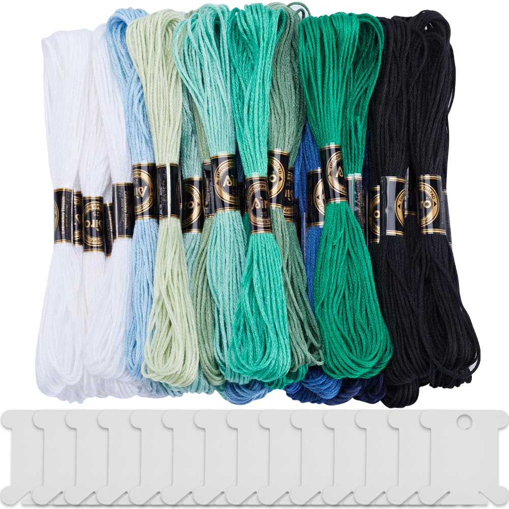 GORGECRAFT 36 Skeins Polyester Embroidery Floss 288m Embroidery Thread Kit 3 Style 6-Ply Cross Stitch Threads Segment Dyed Gradient Color With 14Pcs Plastic Thread Winding Boards for Diy Art Craft