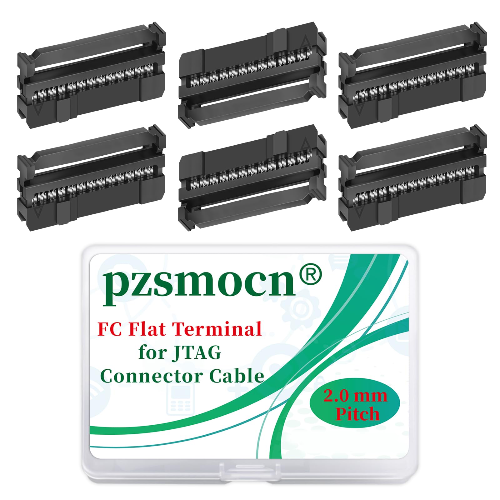 Pzsmocn 20 Sets IDC 2 * 13 Double Row Rectangular Socket Adapter FC Black Crimp Wire Head Three-piece Kit 2.0mm Pitch, 26 Pin FC-Female Terminal Connector, for JTAG Flat Ribbon Cable. — image 1