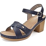 SHIBEVER Women Sandals Open Toe Chunky Heel Ankle Strap Sandals Summer Bohemian Platform Sandal Party Dressy Shoes US5-10