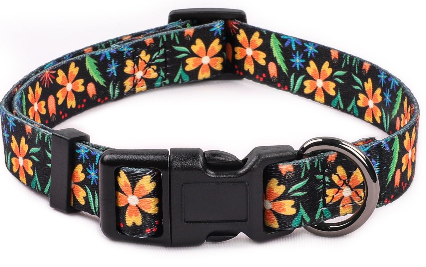 COSYHOMELONDON Dog Collar for Small Dogs, Cute Small Medium Large Dog Pet Collar, with Floral Patterns, Soft Adjustable for Boy Girl Female Male Puppy Dog Collar (Floral, s)