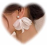 Andiyace Boho Pearl Jacket Earrings Lace Petal Earrings Pearl Stud Earrings White Flower Earrings Two Ways Front Back Earrings Jewelry for Women and Teen Present