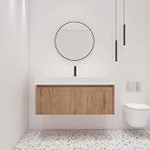 Malwee 48 Inch Floating Bathroom Vanity with Sink, 48'' Single Sink Wall Mounted Bathroom Vanity, with 3 Doors and White Resin Basin Top, Wall Hung Plywood Storage Cabinet Set