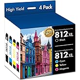 812XL 812 WF-7840 Ink Cartridges Combo Pack Remanufactured for Epson 812XL 812 XL Ink for Epson Workforce Pro WF-7820 WF-7840 WF-7310 WF 7820 7840 7310 EC-C7000 Printer,4 Pack (BK/C/M/Y)