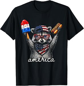 America Raccoon Ice Cream & Hot Dog 1776-2026 4th of July T-Shirt