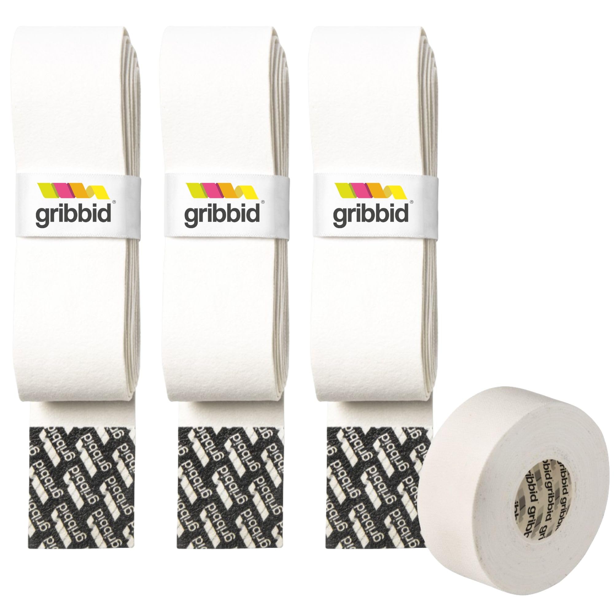 GRIBBID Hockey Grip Chamois, Field Hockey, The Original Dutch Chamois (White, 3-Pack + Sport Tape White)