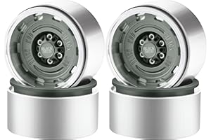 GIXCEL 2.2” Beadlock Wheel Rim, 5mm Negative Offset Aluminum Wheel Rim Hub for 1/10 RC Crawler SCX10 TRX4 RR10 VS4-10 GEN8 Upgrades Parts, 4PCS, Grey-Green