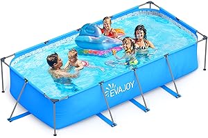 EVAJOY 14ft x 7ft x 33in Metal Frame Swimming Pool, Outdoor Rectangular Above-Ground Pool with Steel Frame, Heavy-Duty PVC, Easy Assembly for Backyard, Garden, Lawn