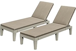 YITAHOME Patio Chaise Lounge Set of 2, Outdoor Chaise Lounge with Cushion & Adjustable Backrest for Backyard, Poolside, Lawn, Waterproof & Easy Assembly (Taupe)