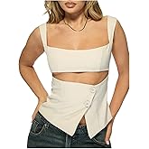 MakeMeChic Women's Summer Cute Dressy Tops Trendy Backless Tank Top Cut Out Sleeveless Shirt