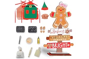 VRHGL 17 Pcs Gingerbread Baking Christmas Doll Accessories, Elf on the Shelf Accessories Included Baking Sheets, Spoon, Apron, Miniature Ginger Cookies,Elf Kitchen Outfits for Christmas Party Decorations