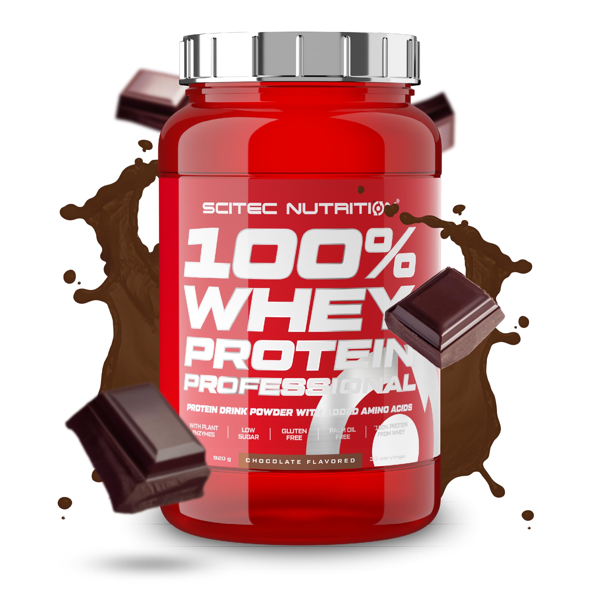 Scitec Nutrition 100% Whey Protein Professional – Enhanced with Extra Amino Acids & Digestive Enzymes – Gluten-Free – Palm Oil Free, 920 g, Chocolate