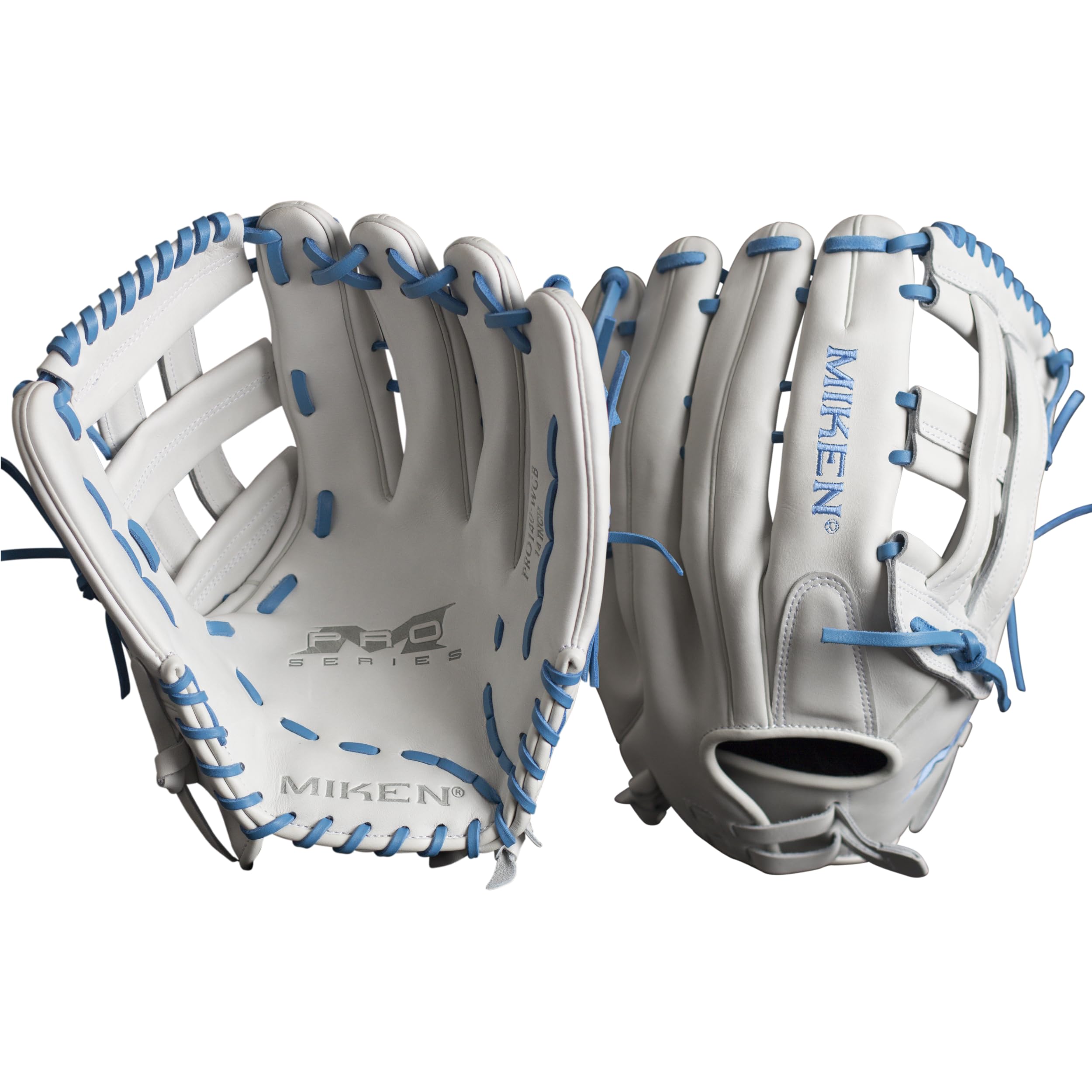 Miken | PRO Series Slowpitch Softball Glove | 14" | RHT | White/Columbia Blue Image