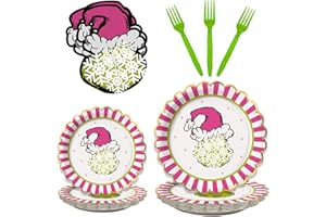 ARSEMICA Funny Christmas Party Plates and Napkins Set, 96 Pcs Christmas Dinnerware Set, Pink Holiday Paper Plates Cocktail Napkins Forks, Birthday Party Supplies, Xmas Tableware Decor Favors
