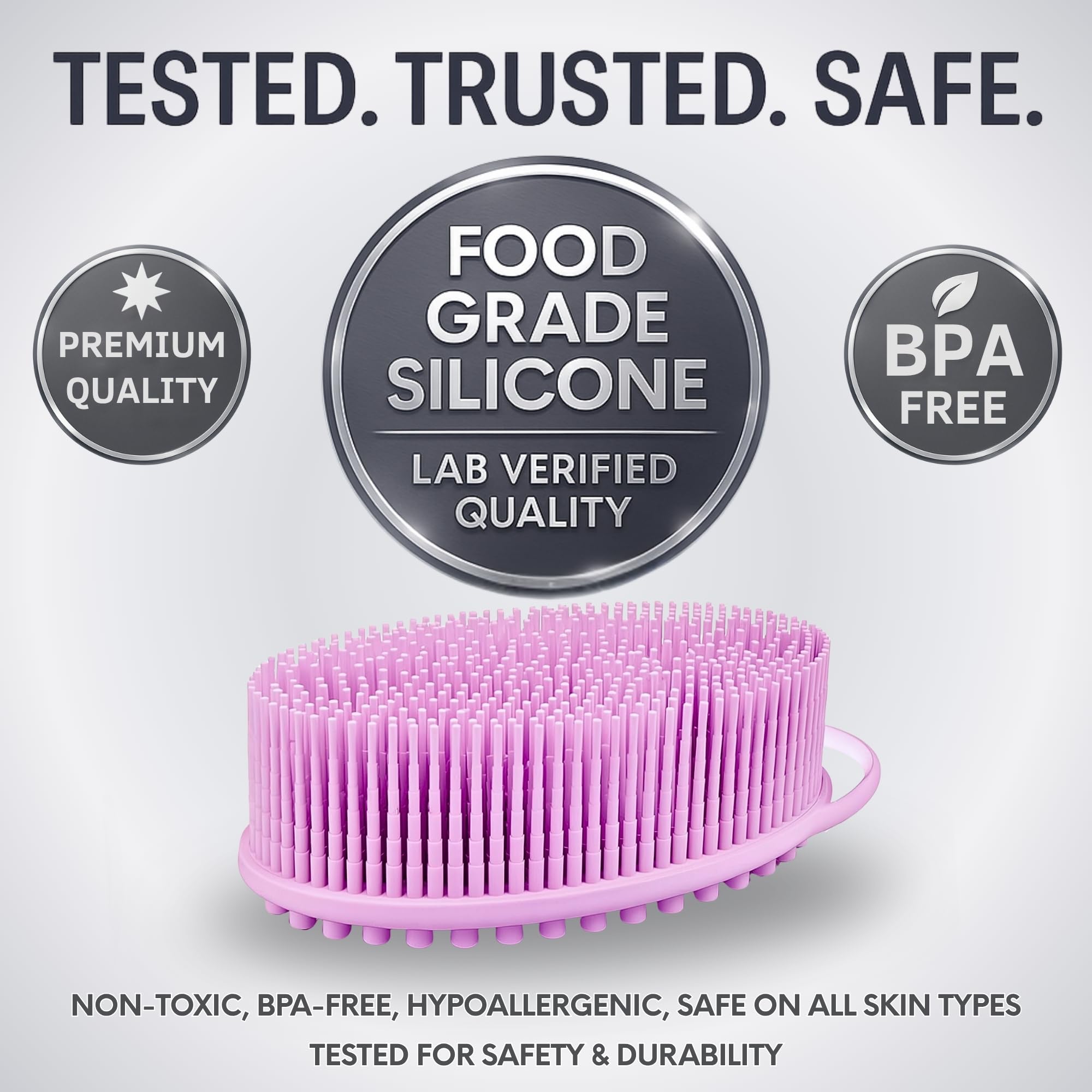 Silicone Body Scrubber for Shower - Gentle Exfoliating Back Scrubber with Soft Bristles - Avilana Premium Dual Sided Bath Brush Massage - Loofah Alternative for Sensitive Skin - Gift Women Men