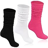 Moon Wood Women's Slouchy Socks for Boots, 3 Pairs Ribbed Knit Thick Warm Long Scrunchie Socks for Hiking & Daily Wear