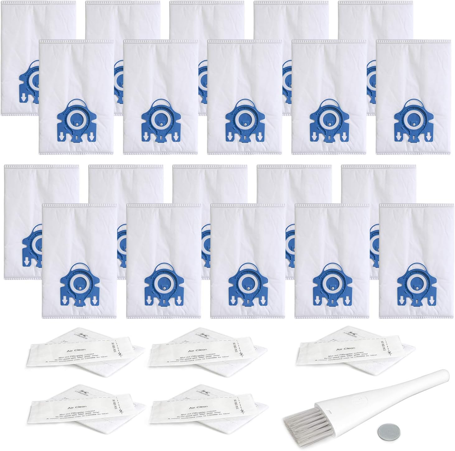 BIHARNT Replacement Airclean GN 3D Bags Compatible with Miele S2, S5, S8, Classic C1, Complete C2 and Complete C3 Series Canister Vacuum Cleaner (20 Pack Dust Bags + 5 Set Filters): Home & Kitchen