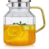 1600ml Glass Pitcher with Lid and Spout, Carafe Jug for Hot/Cold Water, Water Pitcher for Fridge, Glass Teapot, Large Iced Tea Pitcher for Homemade Beverage