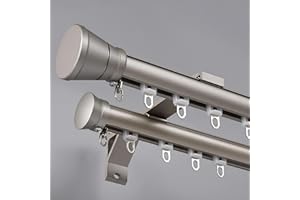 KUZRZNH Double Curtain Track Wall Mounted, Roman Rod for Curtain, Aluminum Heavy-Duty Silent Rail, Sliding Curtain Track System with Silent Rollers, for Room Divider Living Bedroom Room (Gray, 7.2ft)