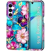 Btscase for Samsung Galaxy A16 5G Case, Marble Pattern 3 in 1 Heavy Duty Shockproof Full Body Rugged Hard PC+Soft Silicone Drop Protective Women Girl Cover for Samsung Galaxy A16 5G,Colorful