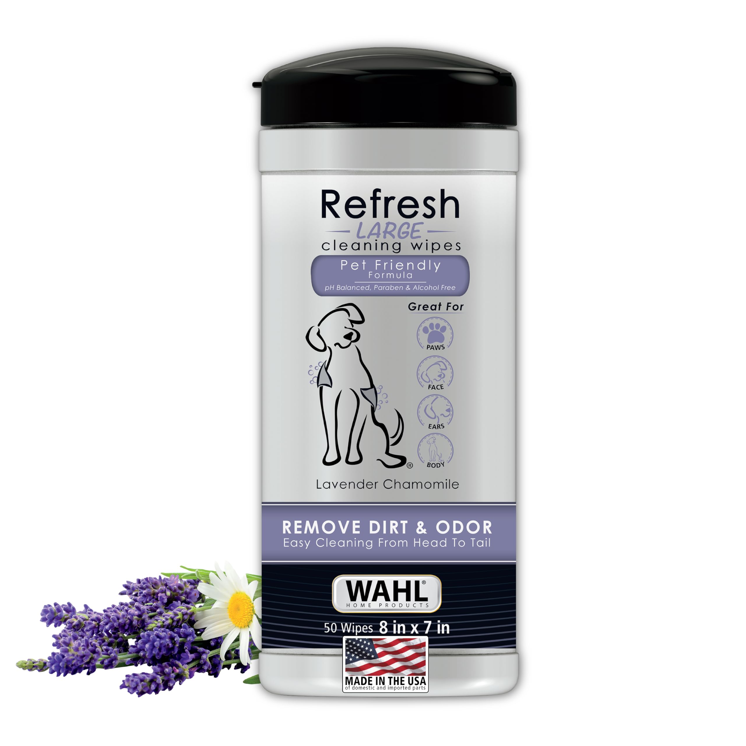 Wahl Dog Wipes Refresh Cleaning Wet Wipes, Remove Pets At Home Dirt and Odors, pH balanced, alcohol free and paraben free, 50 Wipes, Lavender Chamomile