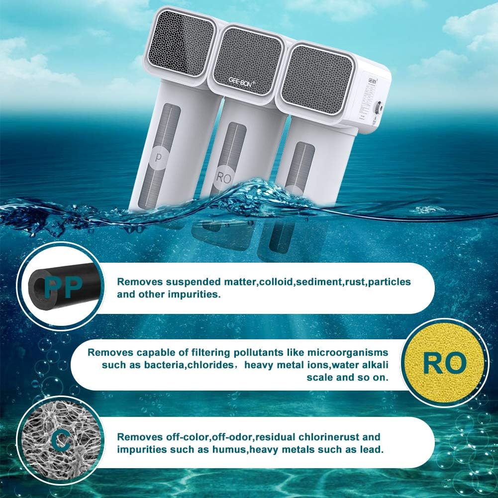 GEE BON 7-Stage RO Reverse Osmosis Under Sink Water Filtration System, 500 GPD Fast Flow Tankless Water Purification Machine with Water Filter Faucet, TDS Reduction, 1:1 Drain Ratio - - 