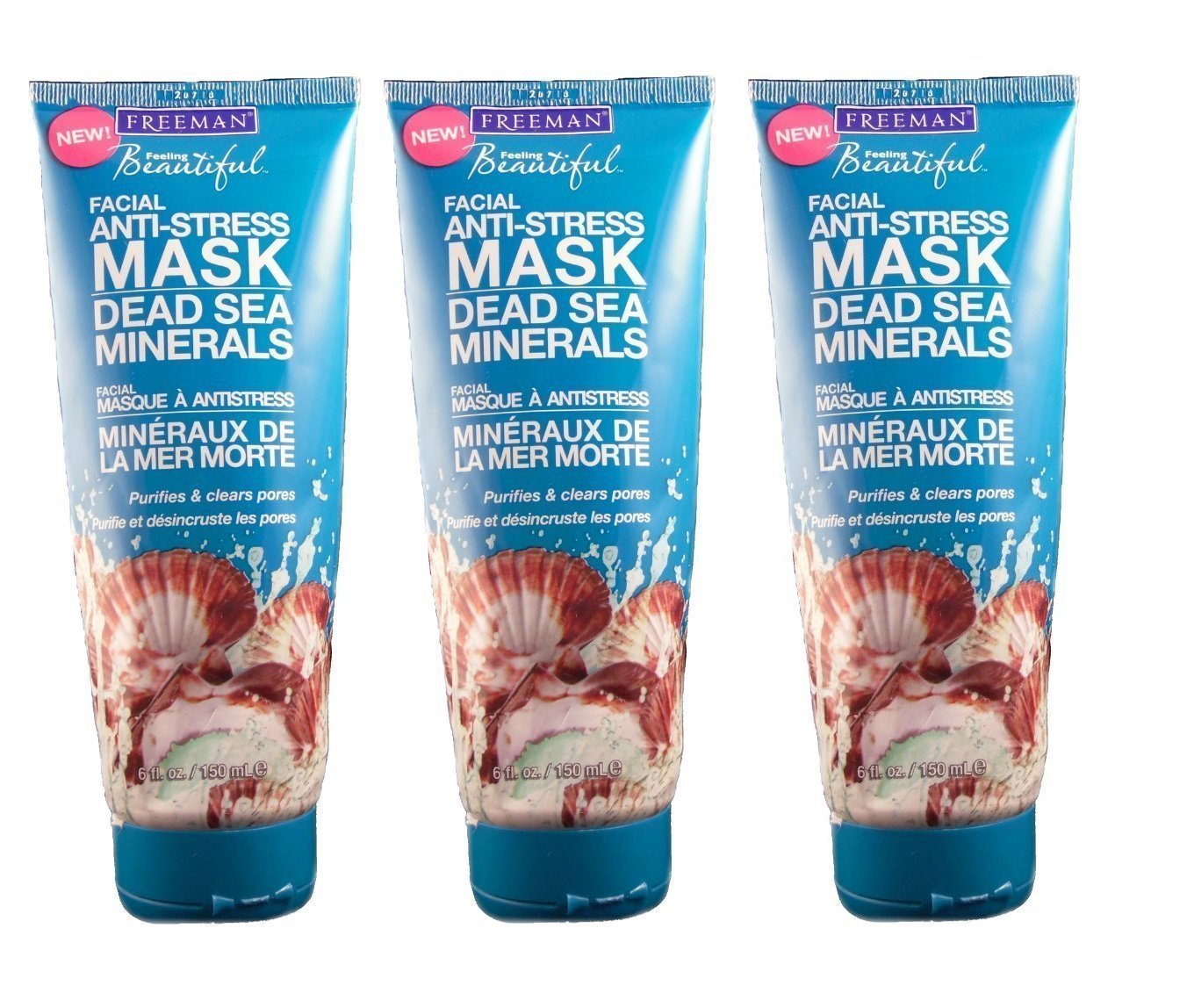 Freeman Facial Mask, Anti-Stress, Dead Sea Minerals 6 fl oz (150 ml) Set Of 3 by Freeman