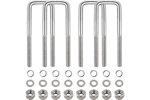 TWOMOO 4 Sets 304 Stainless Steel Square U-Bolt Kits, Heavy Duty U-Bolt with Nuts,Flat and Lock Washers for Boat Trailers,Automobiles Trailers,Ski Boats,and Sailboat Trailers (1/2" D x 2-1/16" W x 6-5/16" L)