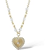 Jessica Simpson Heart Necklace for Women, 16" + 2" Gold-Tone Necklace with Crystal Embellishments, Valentines Gifts for Her