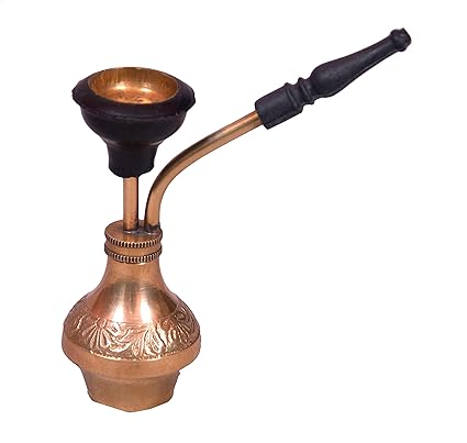 Feathers-Natures Touch Antique Brass Fully Operational Small Hookah for Home Decor