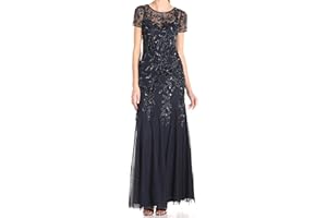 Adrianna Papell Womens Floral Beaded Godet Gown