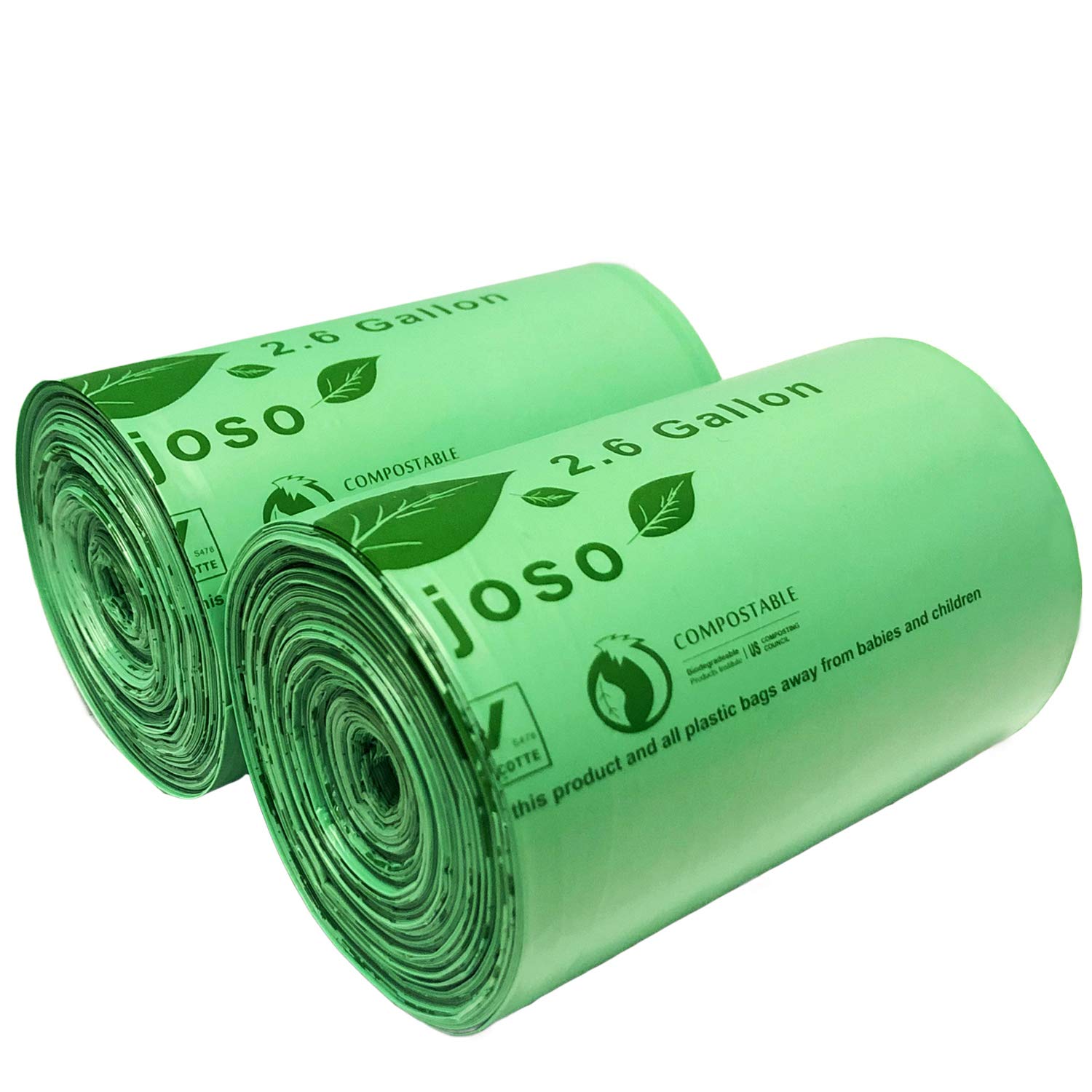 Aijoso 100% Compostable Bags 2.6 Gallon, Extra Heavy Duty 0.85 Mils Thick, Small Kitchen Trash Bags, Food Scraps Yard Waste Bags, Biodegradable ASTM D6400 BPI and VINCOTTE Certified (100 Count)