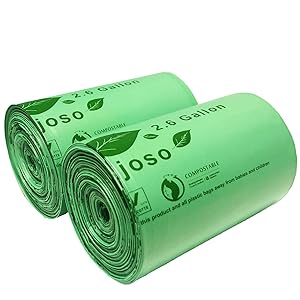 Aijoso 100% Compostable Bags 2.6 Gallon, Extra Heavy Duty 0.85 Mils Thick, Small Kitchen Trash Bags, Food Scraps Yard Waste Bags, Biodegradable ASTM D6400 BPI and VINCOTTE Certified (100 Count)