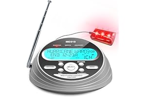 RYCHI NOAA Weather Radio-S.A.M.E. Localized Programming,Weather Alert Radio with 80+ Emergency Alerts,Alarm Clock,NOAA Weather Radio with Battery Backup,External Warning Light for Emergency