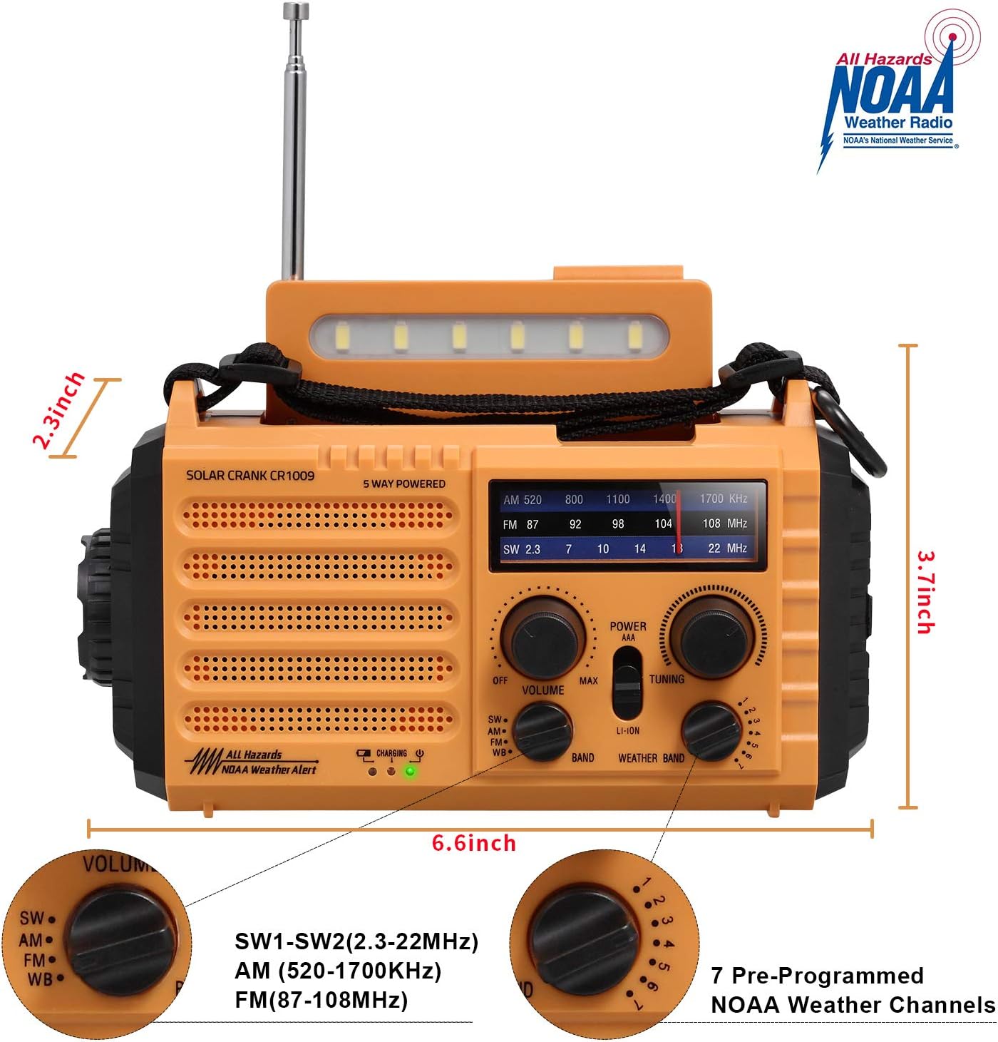 5-Way Powered Solar Hand Crank NOAA Weather Alert Radio,AM/FM Shortwave Survival Portable Outdoor Emergency Radio,2000mAh Rechargeable Battery Cellphone USB Charger,LED Camping Flashlight,SOS&Compass: Home Audio & Theater