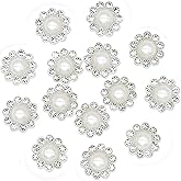 50 pcs Rhinestone Faux Pearl Buttons Accessory Decoration Craft for DIY Scrapbooking Embellishments Wedding Bouquet Flower Centre Home Decor 14mm (Silver)