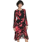 Tommy Hilfiger Womens Long Chiffon Balloon Sleeve Velvet Wrap Midi Dress