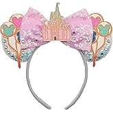 ZHENNAN Mouse Ears Headbands for Women, Glitter Magic Castle Bows Ears Headbands, Costume Cartoon Themed Events Birthday Party Decorations Hair Accessoires