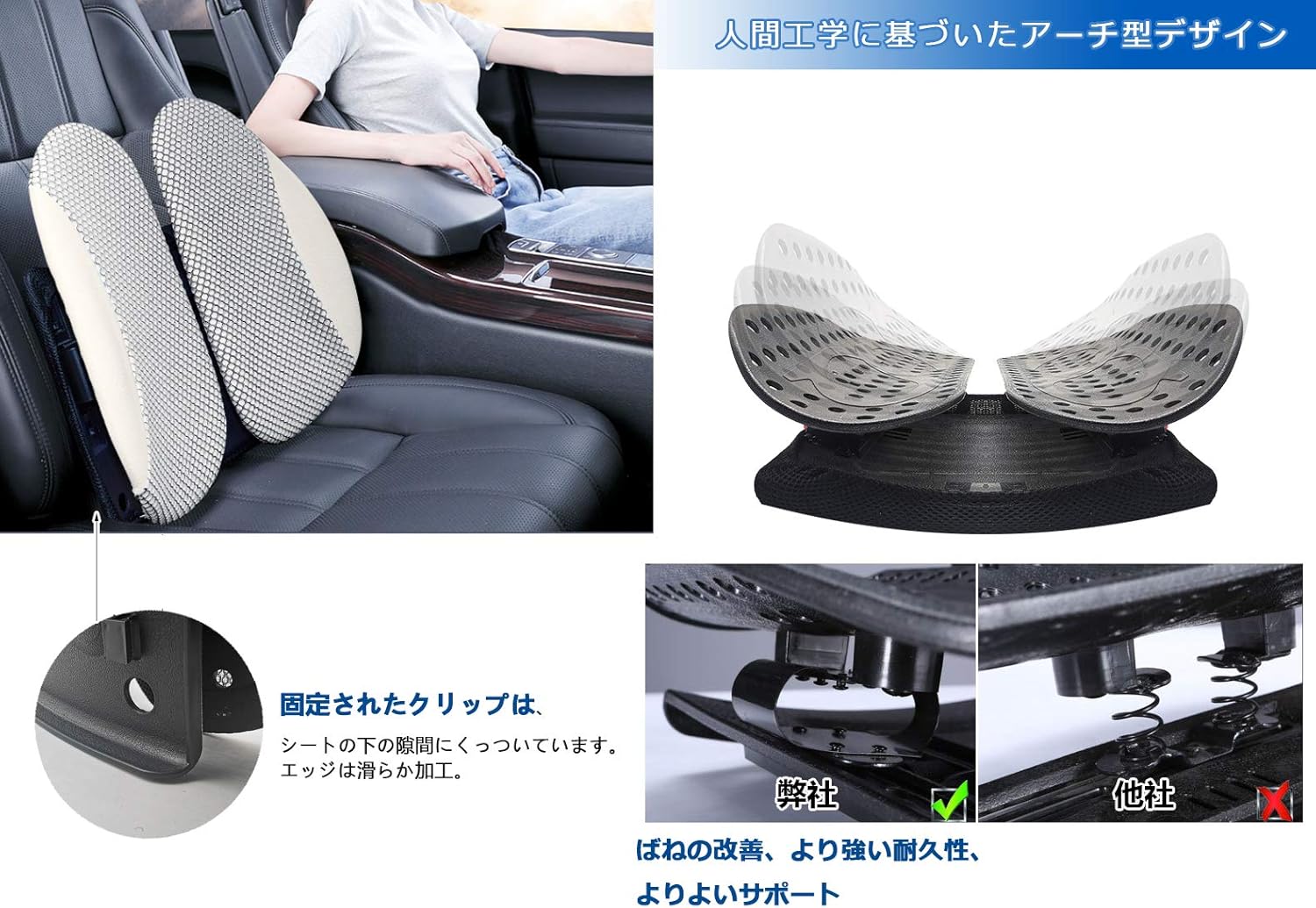 Amazon 21新型 腰枕クッション車用 背クッション ランバーサポート 背もたれクッション 腰当てクッション背当て 健康クッション 車用 オフィス 運転席 腰クッション 椅子用 背もたれ サポーター 腰パッド腰楽メッシュクッション シートクッション 車 バイク