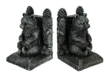 Home Set 2 Black Grizzly Bear 7 Lodge Cabin Decor Carved Wood Book