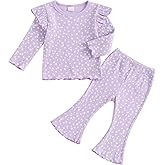 FOCUSNORM Toddler Baby Girl Outfits Ruffle Long Sleeve Striped Trim Tops + Flare Pants Set Toddler 2Pcs Fall Winter Clothes