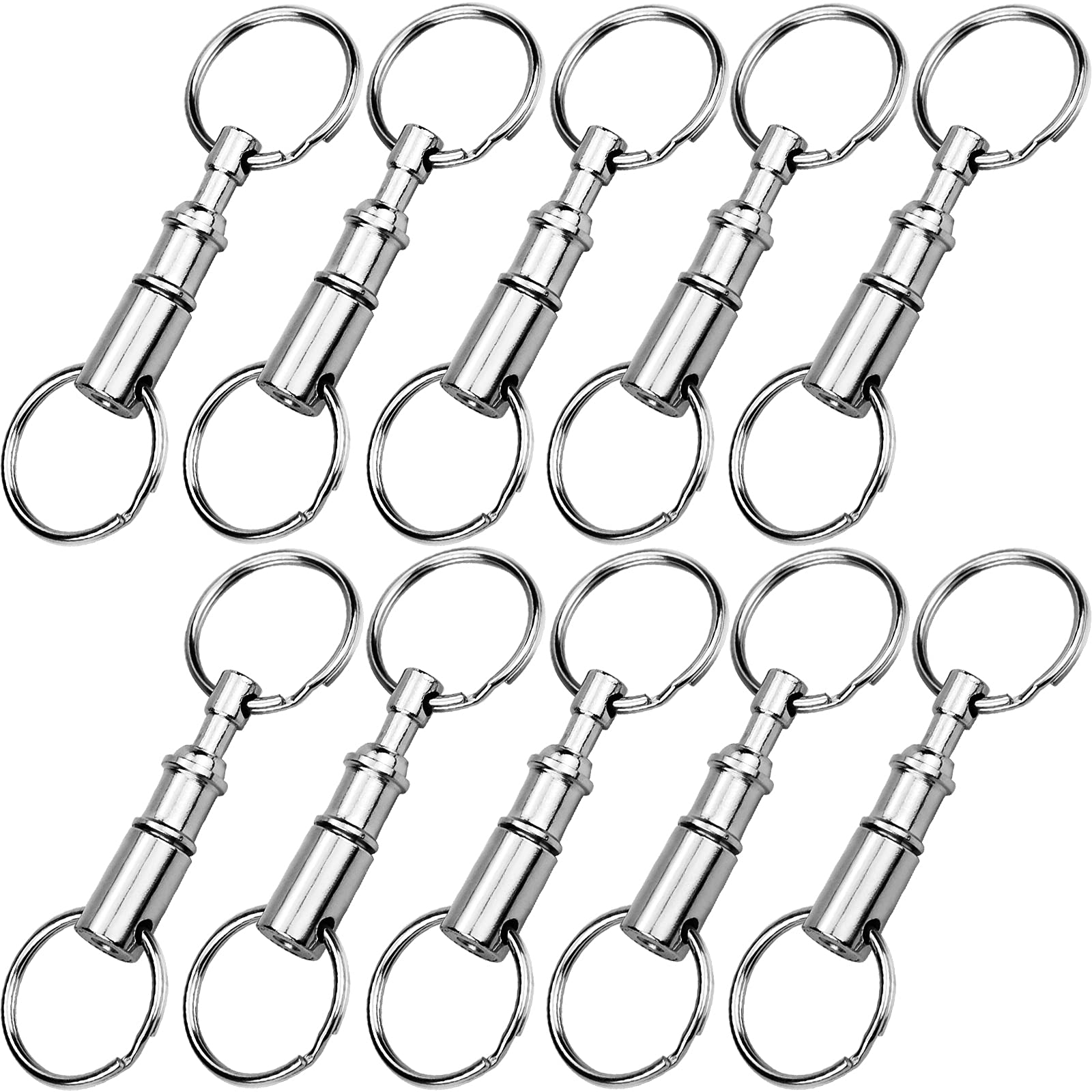 HongBoom Keychain, 10 Pcs Detachable Pull Apart Keyring with Dual Quick Release Keyring Snaplock, Silver for Man Woman Children Hanging keys