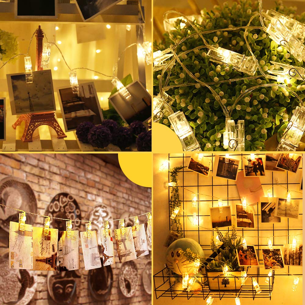 LOBKIN Photo Hanging Clips Schnur, 40 LED Photo Clips Lichterketten 5m Photo String Lights mit Clips, 8 Modi Lichterketten mit Clips für Bilder, mit Remote Timer-Funktion für Fotos, Bilderkarten