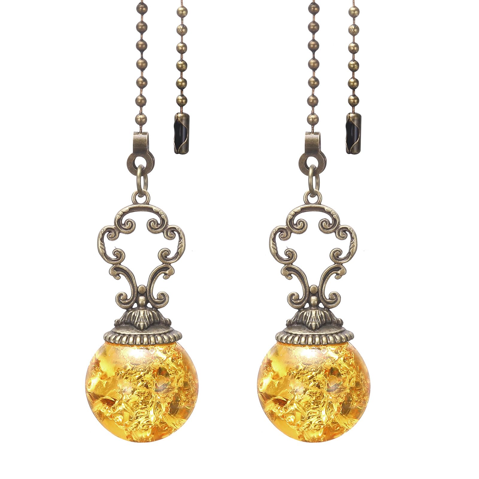 PATIKIL Ceiling Fan Pull Chain, 2 Pack 12" Decorative Ball Pendant Chain Extender Charm Extension Pull String for Ceiling Fans Light Lamp, Yellow