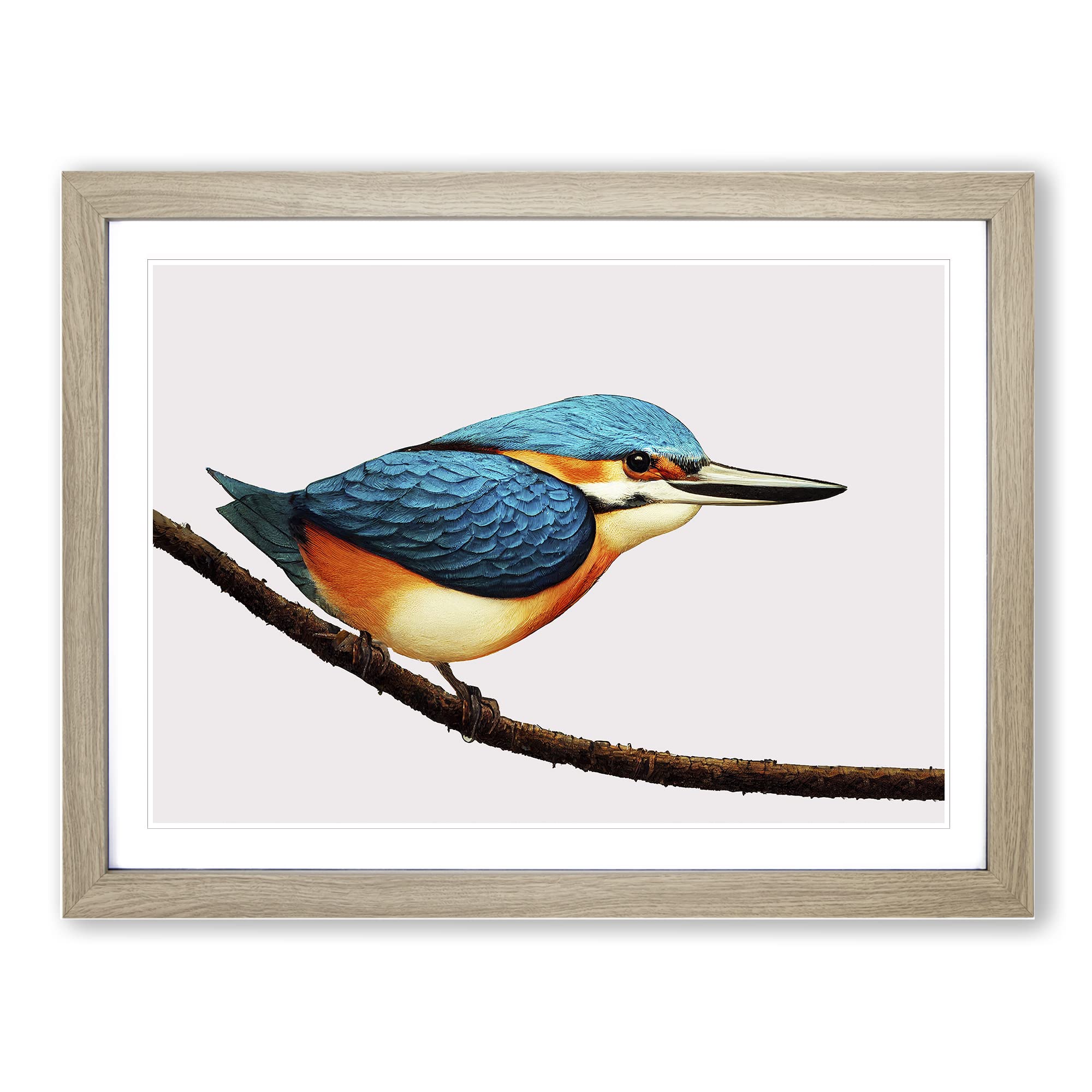 Dreamy Kingfisher Bird Framed Print | A4 Oak Framed Wall Art | Ready to Hang | Modern Nature Picture | Living Room Bedroom Lounge Office
