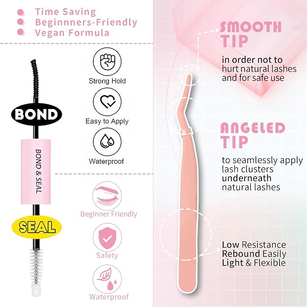 CLUSTER EYELASH KIT 30D LASH EXTENSIONS KIT WITH 200PCS INDIVIDUAL LASHES BOND AND SEAL AND EYELASHES CLUSTERS TWEEZERS WISPY 9-16MM D CURL FALSE EYELSHES, BY YAISEIKO