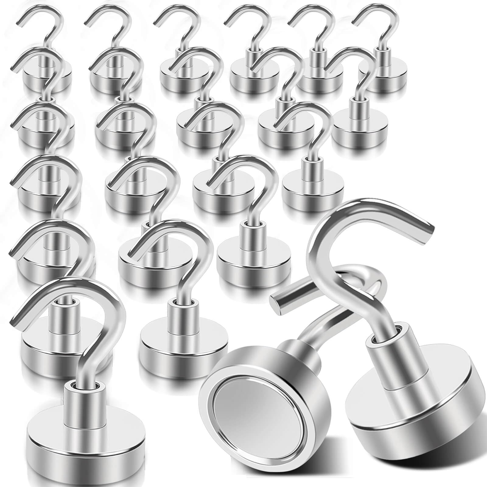 DGDUBRB 24pcs Strong Magnetic Hooks, 30lb+ Magnetic Hook s Heavy Duty, Neodymium Metal Magnets with Hooks Large Magnetic Hook for Hanging, Cruise Cabins, Fridge, Kitchen, Workplace, Van