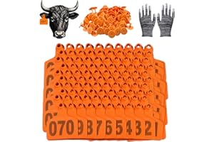 DDNRTXS 100PCS Cattle Ear Tags, Plastic Livestock Cow Ear Tags for Cattle Sheep Goats Pigs Deer, Numbered 001-100 for Farm Animal Identification, with Work Gloves (Orange, Cow)